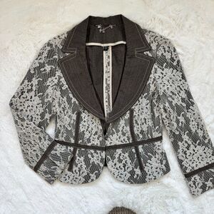 Bebe Cropped Lace Blazer / Jacket XS - Grey White